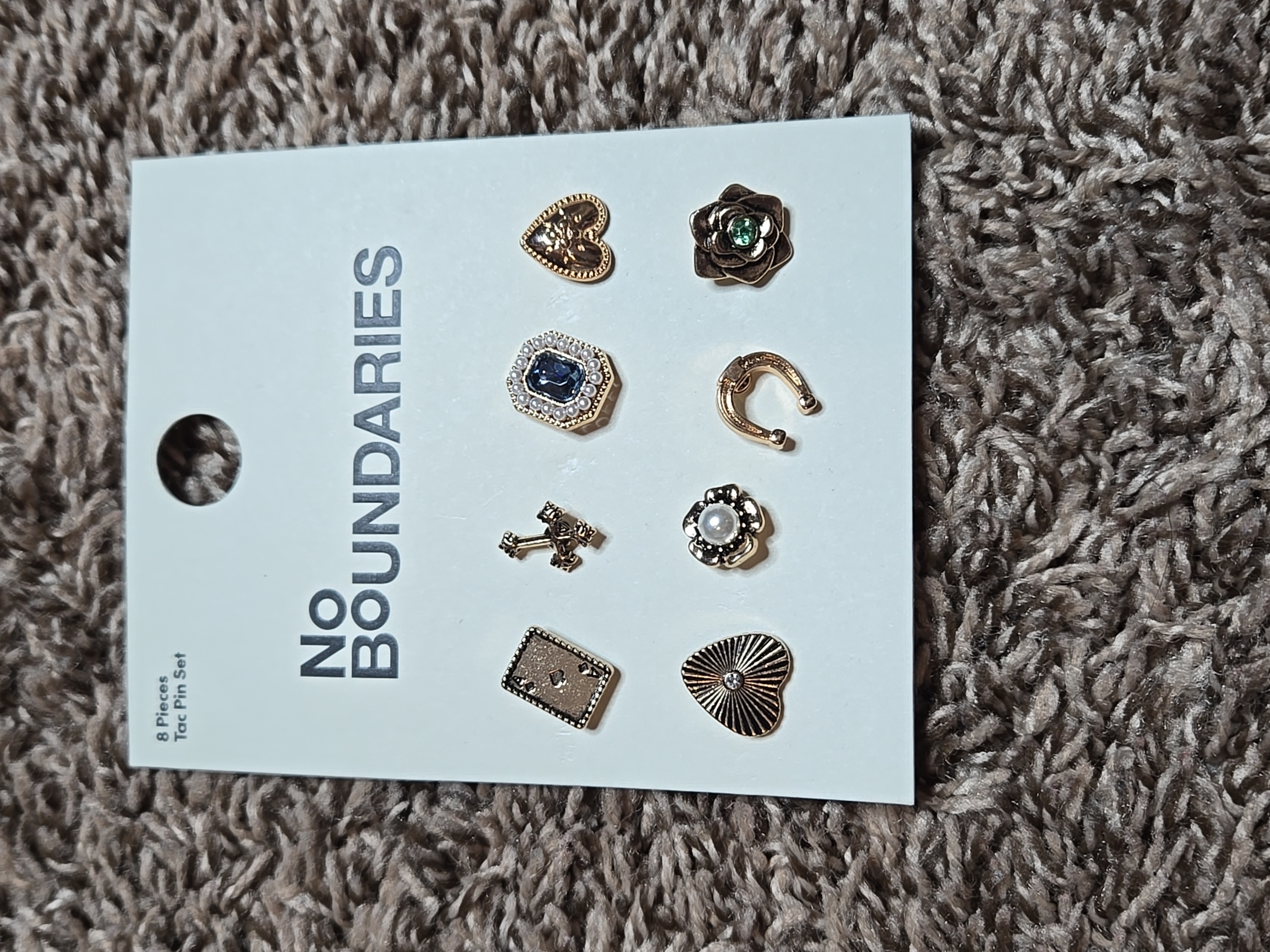 8 Pieces Tac Pin Lapel Set No Boundaries Ace Of Spades Cross Heart Horseshoe Pin